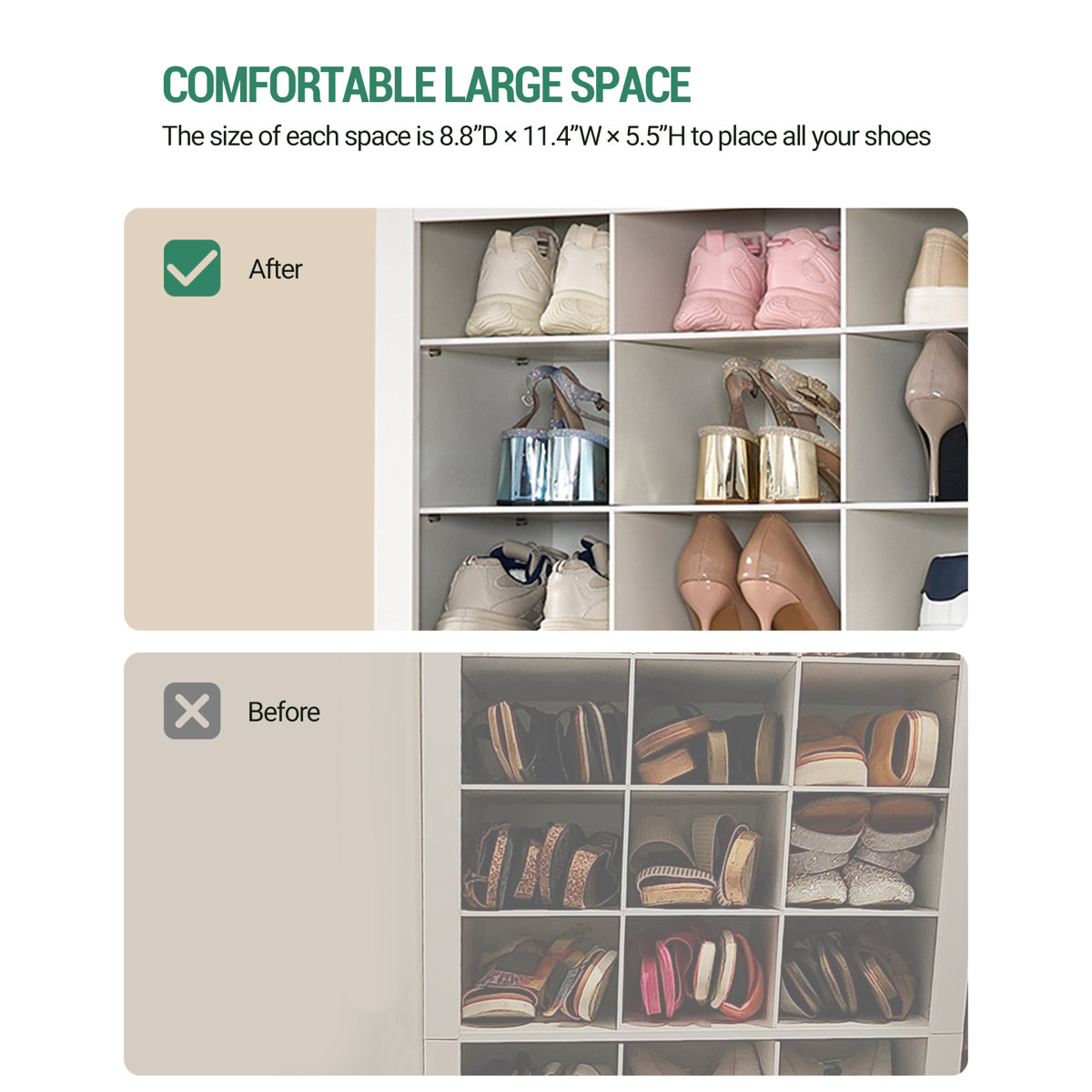 Darlington Shoe Storage Cabinet, 36 Pairs Free Standing Closet Organizer, 8.8 inch Widened Cell Wood Shoe Organizer, 12 Tiers Vertical Space Saving Shoe Rack for Entryway, Bedroom